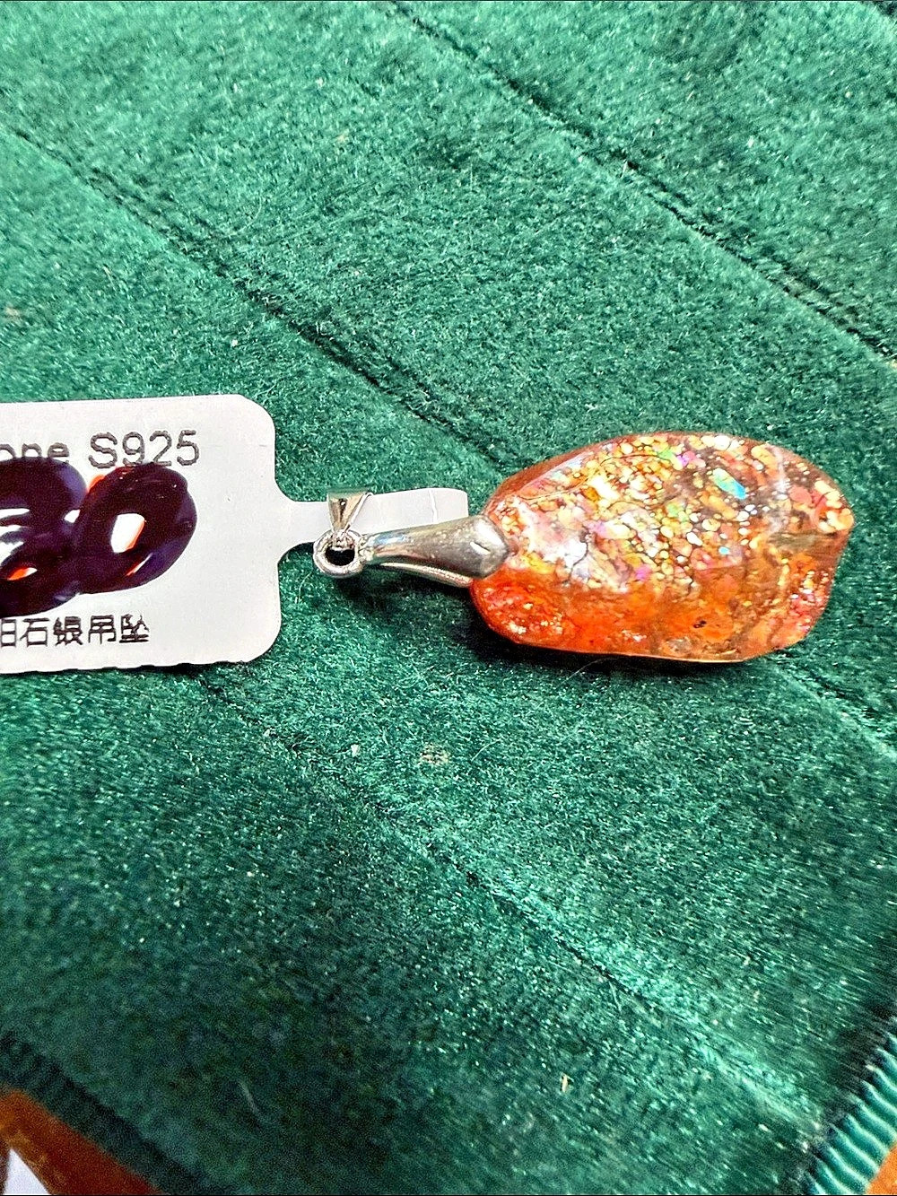 Orange sunstone raw Pendant silver 925 NWT